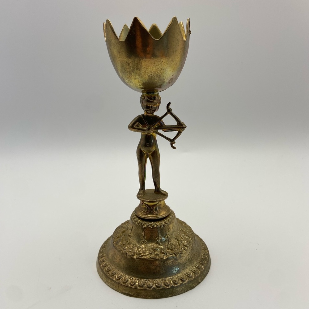 SOLD Vintage Brass Egg Stand/Candle Holder with Cherub Design